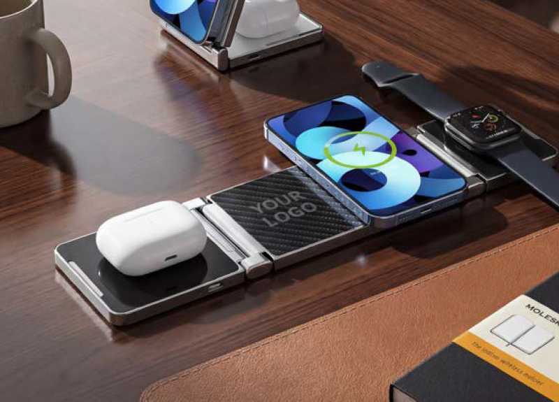 Branded wireless chargers Abu Dhabi - desk mat and 3-in-1 charger with logo